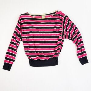 Vintage | Skiva Int. | Metallic Trimmed  Striped Pink and Dark Blue Top | Sz M